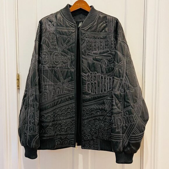 Vintage Max USA America Cities Embroided Leather Jacket 2XL Hip Hop Rare Y2K - Picture 2 of 16